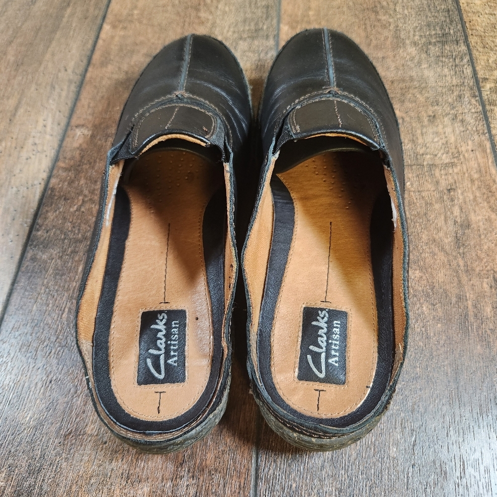 Clarks Artisan Collection Womens Size 9M Mules Clogs Slip-on Black Leather 84475 - Picture 6 of 10